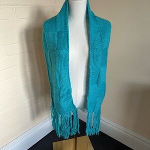 Turquoise Knit Fringe Scarf